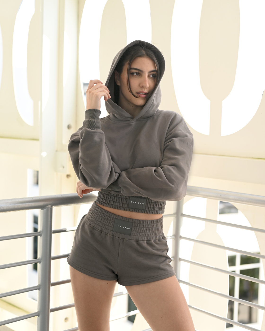 Cropped Boxing Hoodie in Charcoal