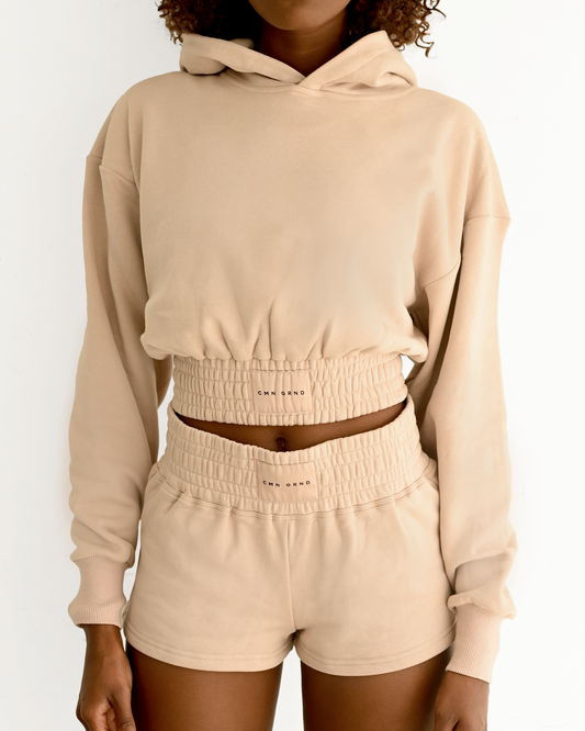 Cropped Boxing Hoodie in Cream