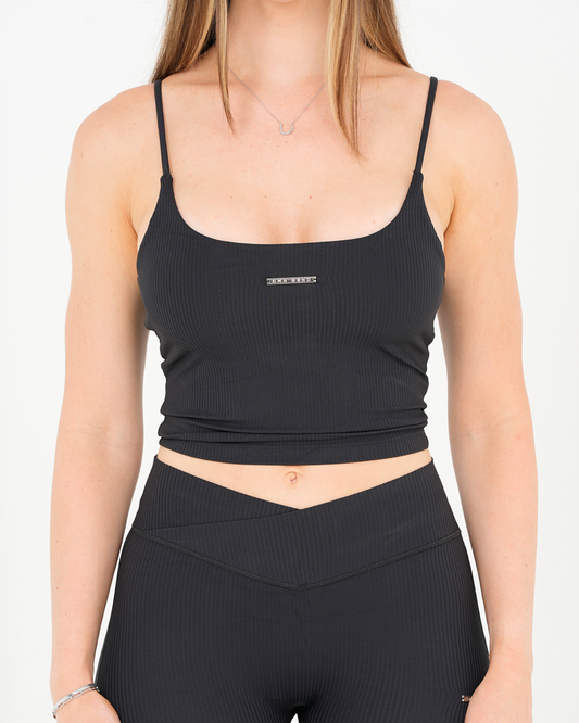 Recycled Ribbed Tank Black